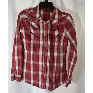 Wrangler Retro Western Rodeo Woman Shirt Red/blue/white Small Long Sleeve